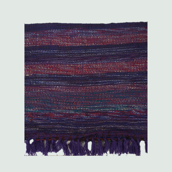Dark Blue Patterned Floor Mat | Hand Loom -  Front View