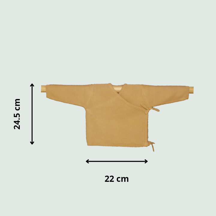 Tan Wrap Jacket for Baby - Size Chart - 24.5cm x 22cm