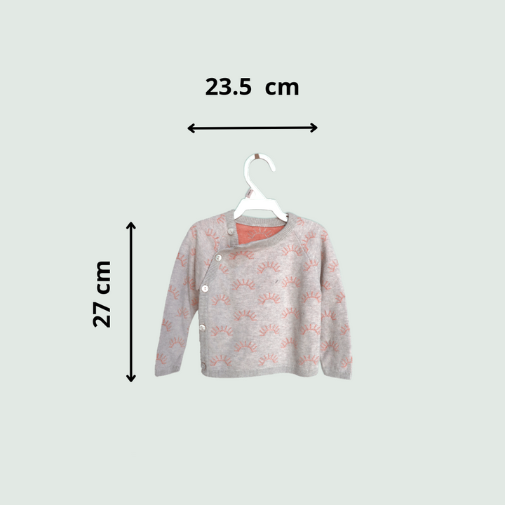 Pink Sunrise Angrakha Sweater for Baby - Front View - Size chart - 27 cm X 23.5 cm 