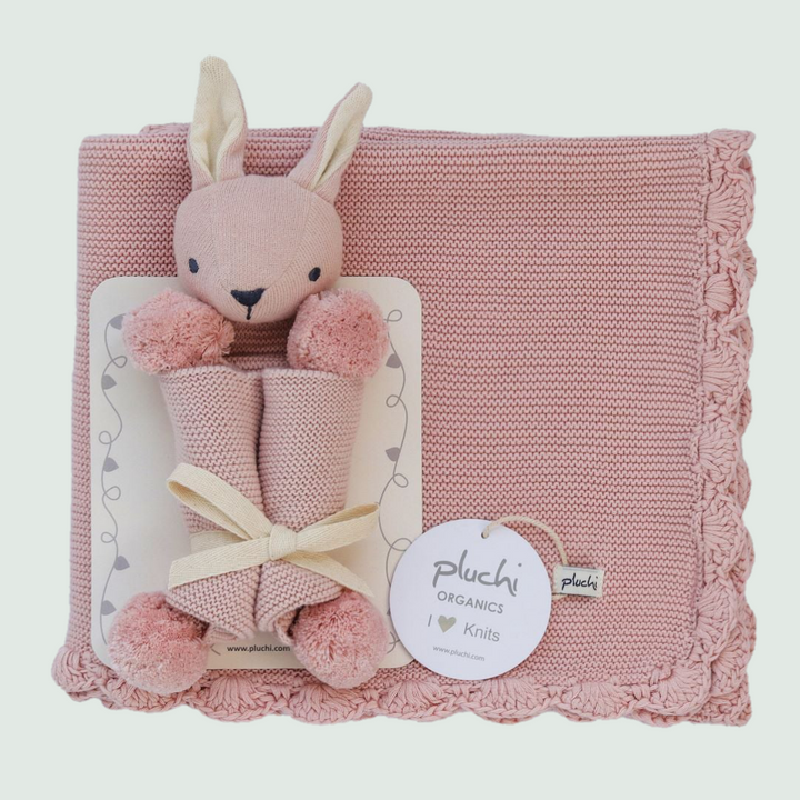Rabbit-Pink Cuddle Cloth with pompom - Full View