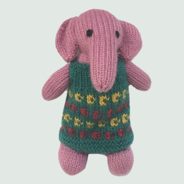 Pink Elephant Hand Knitted Stuffed/Plush/Soft Toy  - Front View
