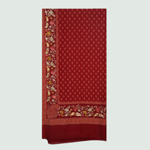 Maroon Odhni With Embroidered Floral Motifs | Stoles & Shawls - Front View