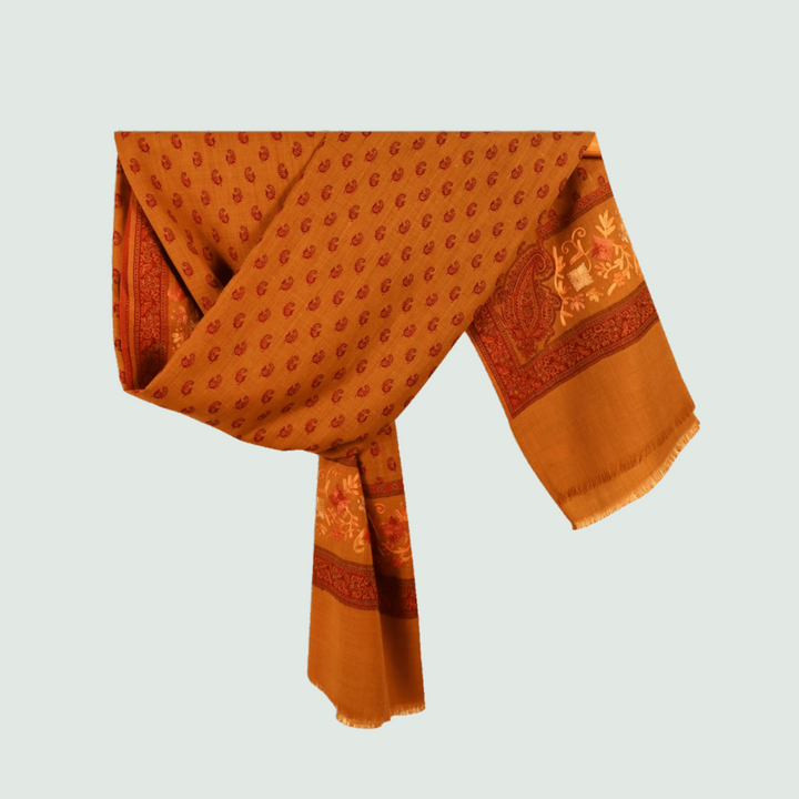 Yellow Odhni With Embroidered Floral Motifs | Stoles & Shawls - Front View