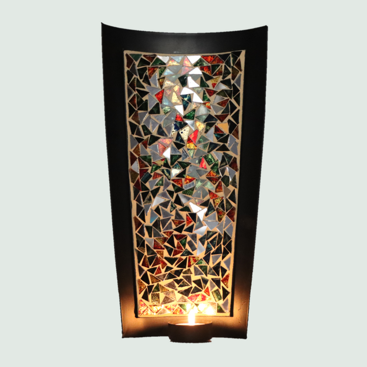 Christmas -Wall T Light -with Multi color Glass Mosaic - Front View