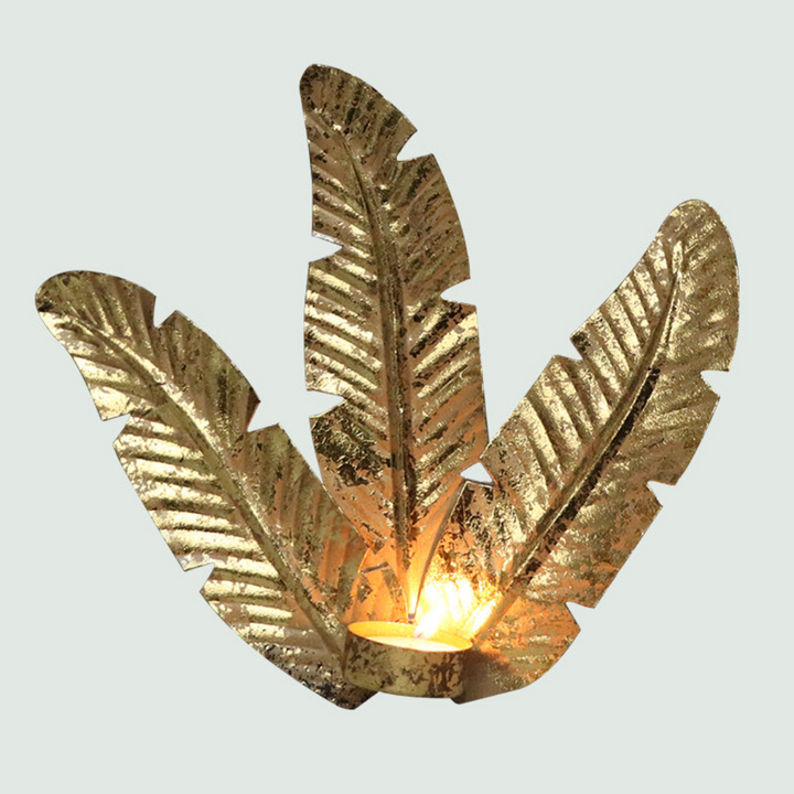 Christmas- Wall T Light Holder - Leaf - Front View