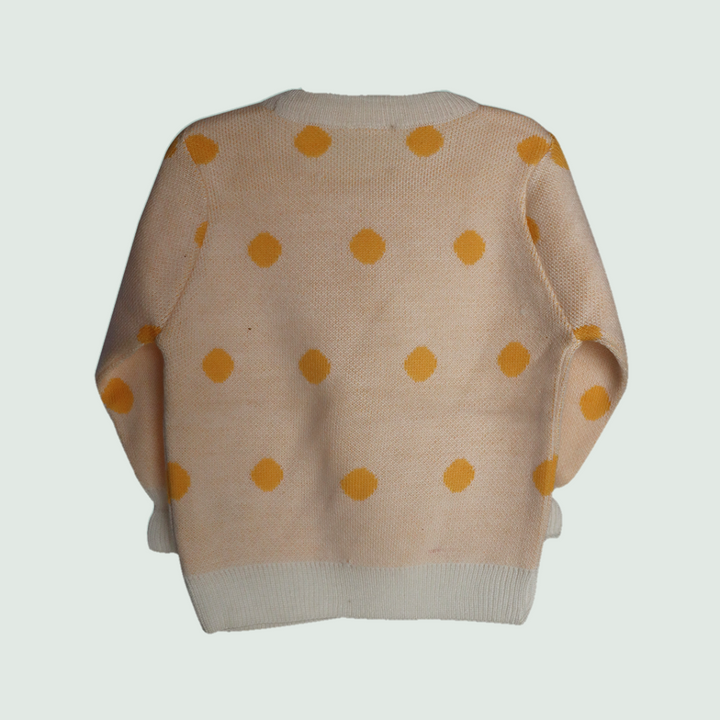 White-Yellow Polka Dots Sweater for Baby - Back View