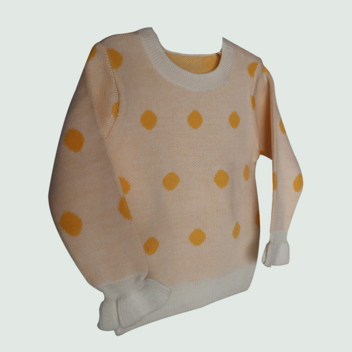 White-Yellow Polka Dots Sweater for Baby - Front View