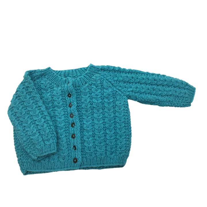 Cardigan Easter Blue  |  for Girl and Baby  Boy 100% Organic Wool | Size-18 Month