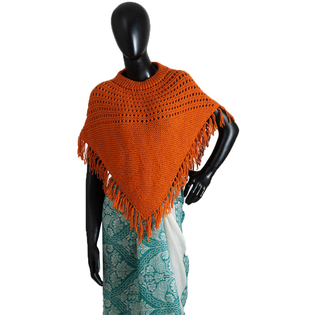 Poncho &  Shrugs |Tomato Cream| For Women's | 100% Premium Wool - Mojopanda Organic  Store