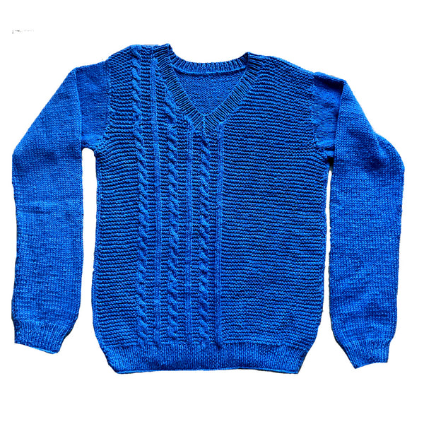Pullover  V Neck   - Mid Blue   |  For  Men  |  100% Organic Wool