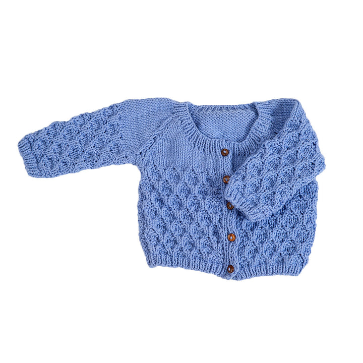 Cardigan Wild Blue  | For Girl & Boy  | 100% Organic Wool | Size- 9 Months