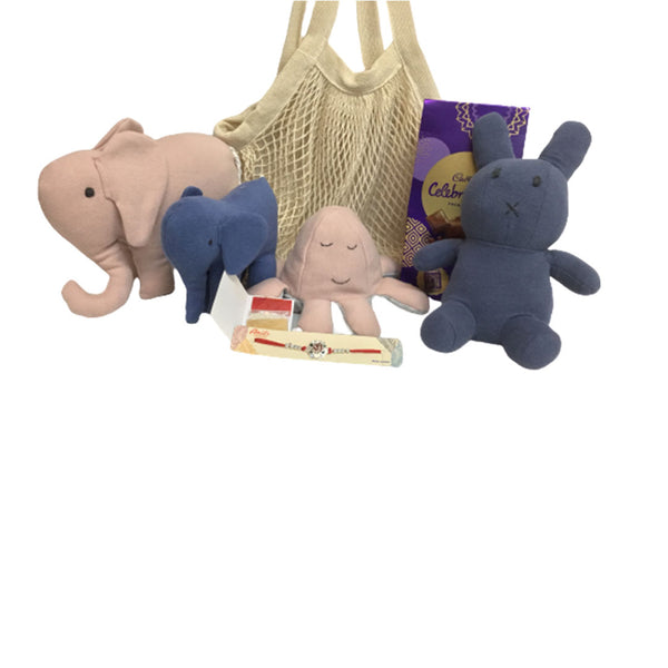 Gift Combo | Net bag | Elephant toy Pair | Reversible Octopus| Taddy | Chocolate