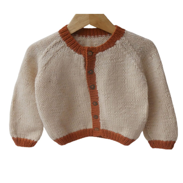 Cardigan ivory  & Rust  |  For Girl and Baby Boy  |  100% Organic Wool | Size-18 Month