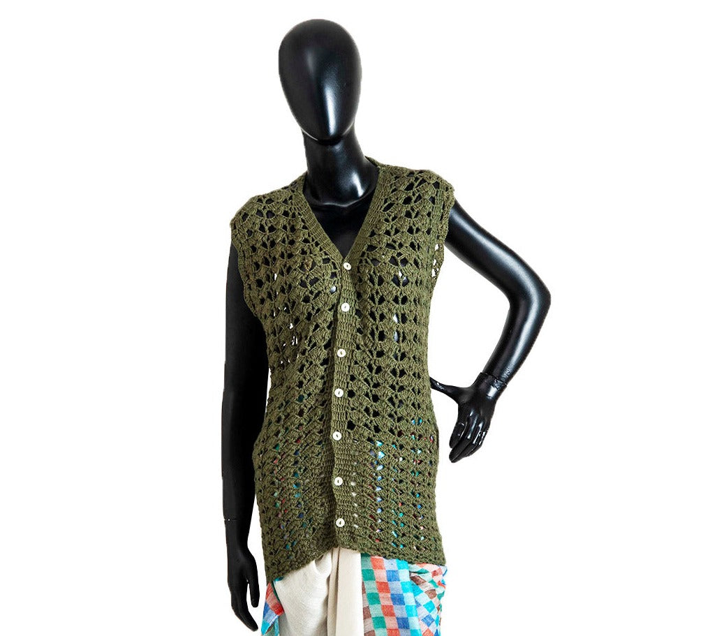 Organic Wool |   Cardigan Crochet |  Olive Green - Mojopanda Organic  Store