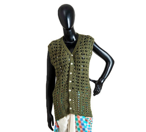 Organic Wool |   Cardigan Crochet |  Olive Green - Mojopanda Organic  Store
