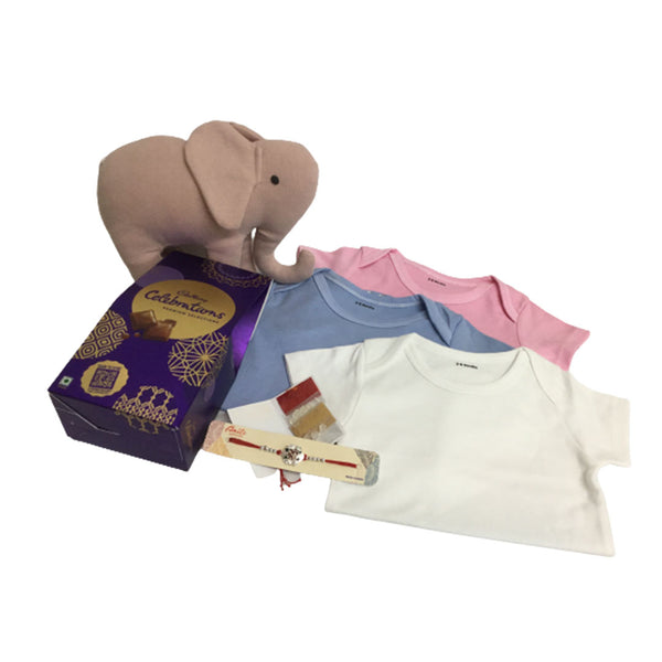 Gift Hamper Organic cotton romper 3 colors  | Elephant soft toy