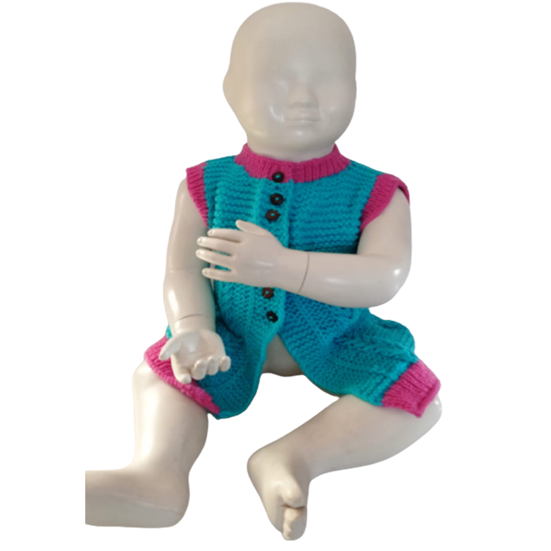 Organic Wool  |  Frock   | Easter Blue &, Pink - Mojopanda Organic  Store