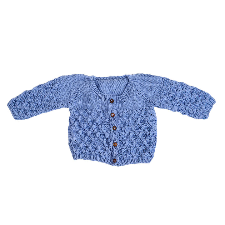Cardigan Wild Blue  | For Girl & Boy  | 100% Organic Wool | Size- 9 Months