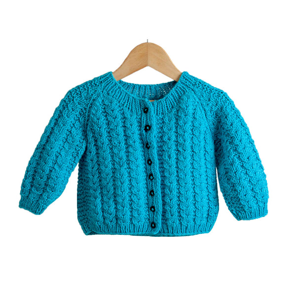 Cardigan Easter Blue  |  for Girl and Baby  Boy 100% Organic Wool | Size-18 Month