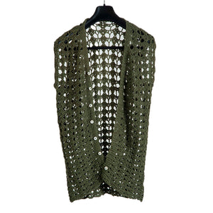 Organic Wool |   Cardigan Crochet |  Olive Green - Mojopanda Organic  Store