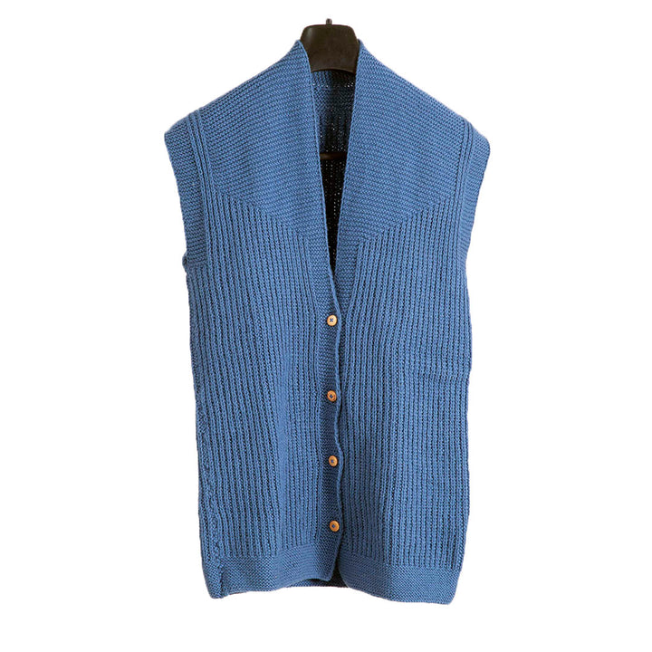 Cardigan V  Neck  Half Sleeves - Chambray   |  For Men   |  100% Organic Wool