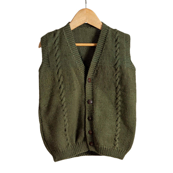 Cardigan Half Sleeves Olive Green  | For Baby Boy and Girl |100% Organic Wool | Size- 7 Years