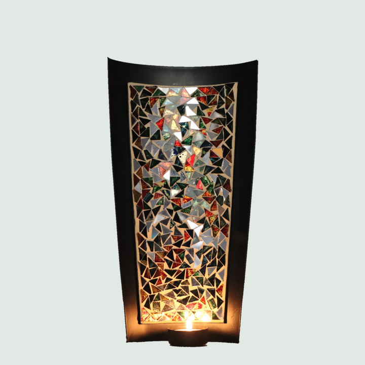 Christmas -Wall T Light -with Multi color Glass Mosaic - Front View