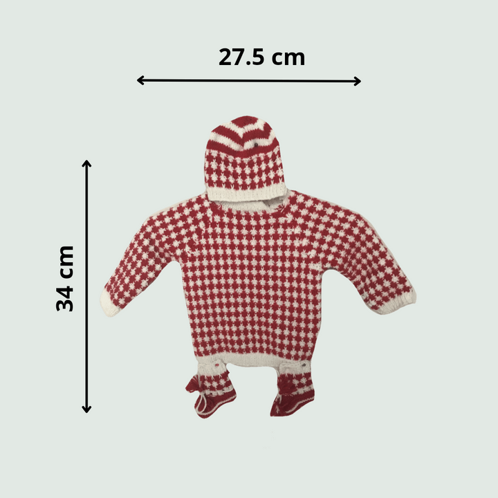 Red-Checker Baby Woollen Set - Size chart 34 cm X 27.5 cm 