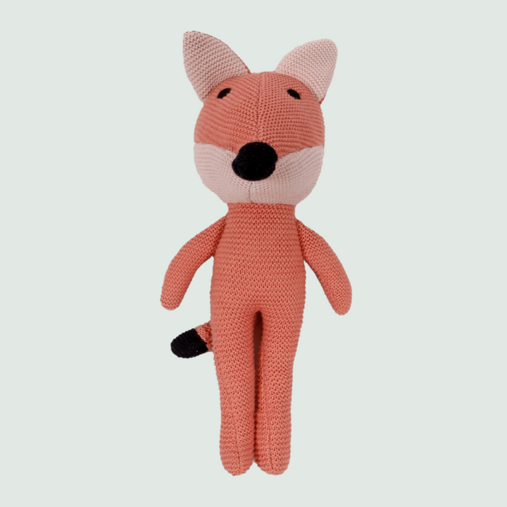 Jolly fox Hand Knitted Stuffed/Plush/Soft Toy  - Front View
