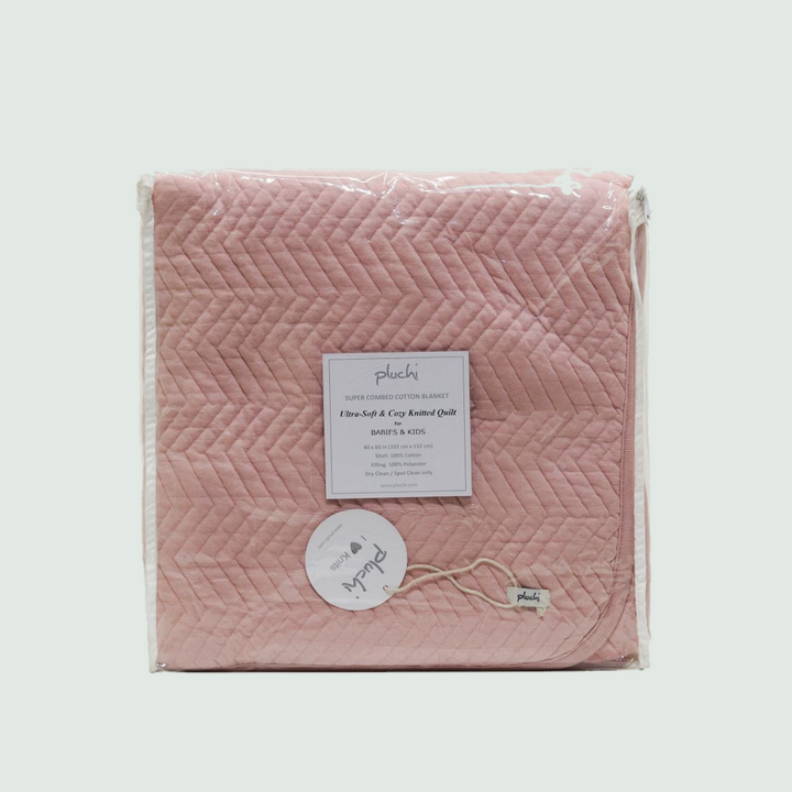 Zigzag Pink Pearl Knitted Ac Blanket for baby - Full View