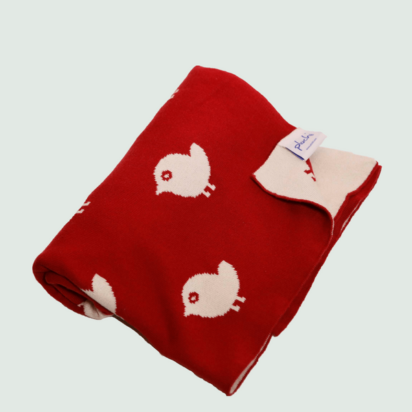 Red Birdies Knitted AC Blanket/Quilt for Baby - Top View