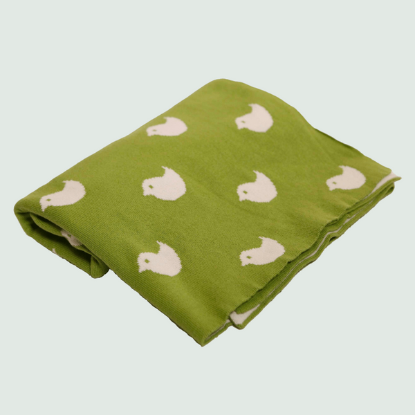 Green Birdies Knitted AC Blanket/Quilt for Baby - Top View