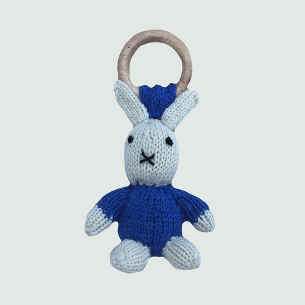 Bunny Ring Rattler  |  Hand Knit  |  Stuffed/Plush/Soft Toy | 100% Organic | Health-Pro
