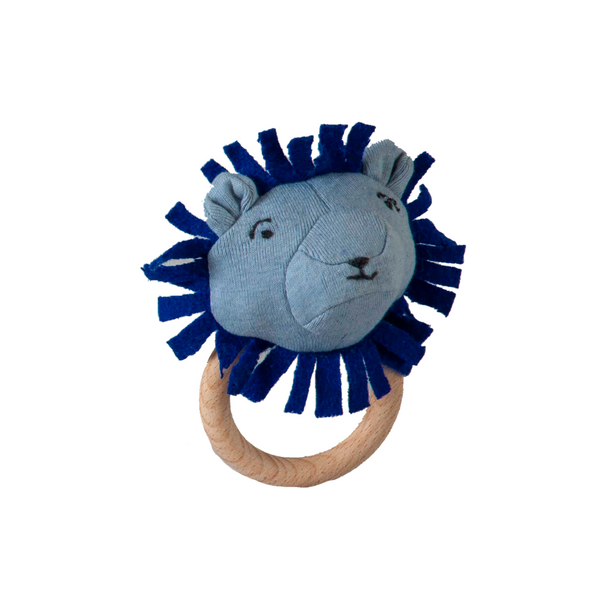 Lion Rattle Knitted Light & Dark Blue Stuffed/Plush/Soft Toy | 100% Premium Cotton