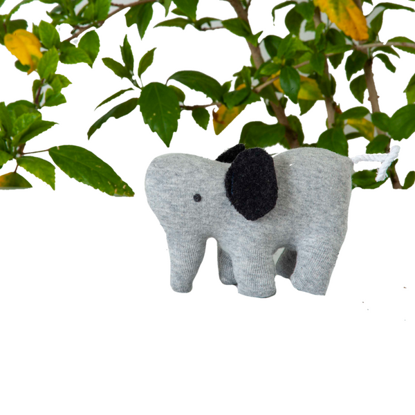 Elephant Machine Knitted Grey & Black Stuffed Baby/Plush/Soft Toy | 100% Premium Cotton