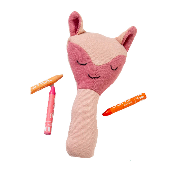 Fox Rattle Pink Knitted Stuffed/Plush/Baby/Soft Toy | 100% Premium Cotton