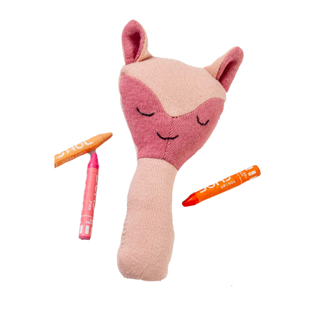Fox Rattle Pink Knitted Stuffed/Plush/Baby/Soft Toy | 100% Premium Cotton - Mojopanda Organic  Store