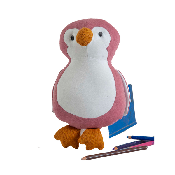 Bucky - The Penguin Knitted Pink, white & Orange Stuffed/Plush/Baby/Soft Toy | 100% Premium Cotton
