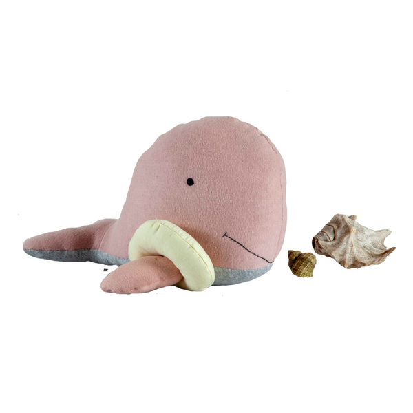 Whale Knitted Pink, White & Grey Stuffed/Plush/Soft Toy | 100% Premium Cotton