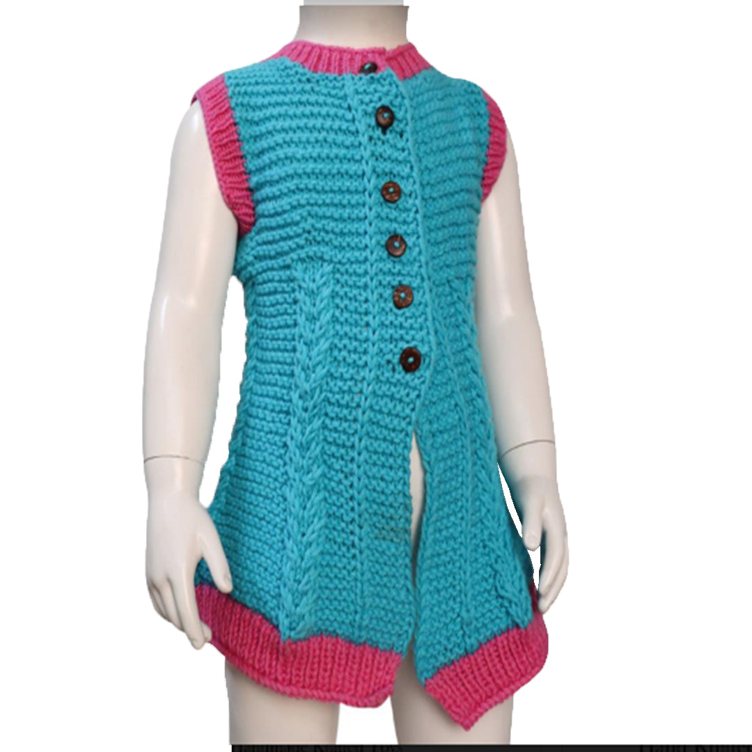 Frock Easter Blue & Pink   | 100% Organic Wool - Mojopanda Organic  Store