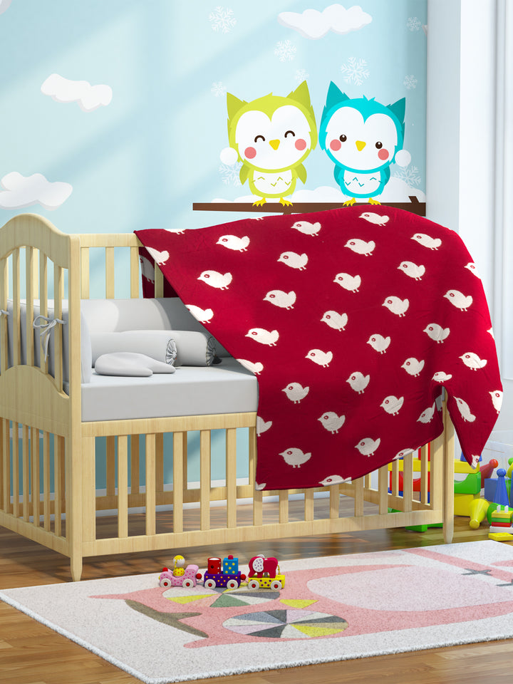Red Birdies Knitted AC Blanket/Quilt for Baby - Full View
