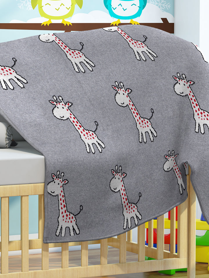 Happy Giraffe Knitted AC Blanket/Quilt for Baby - Magnified image of fabric