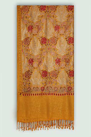 Odhni  Floral Motif - Embroidered -  Yellow with Multi color  | Stoles & Shawls - Mojopanda Organic  Store