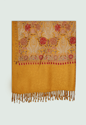 Odhni  Floral Motif - Embroidered -  Yellow with Multi color  | Stoles & Shawls - Mojopanda Organic  Store