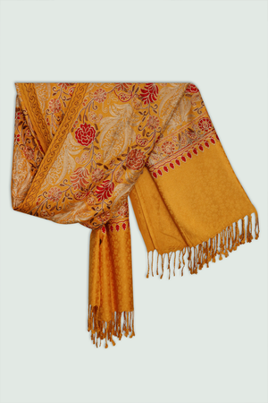 Odhni  Floral Motif - Embroidered -  Yellow with Multi color  | Stoles & Shawls - Mojopanda Organic  Store