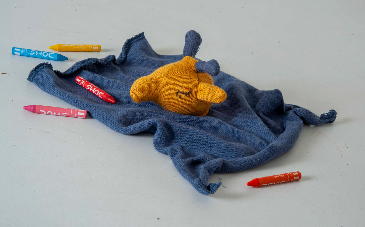 Giraffe Comforter Mustard and Blue Stuffed/Plush/Soft Toy  | 100% Organic cotton - Mojopanda Organic  Store