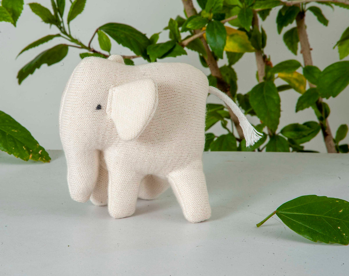 Elephant Machine Knitted White Stuffed Baby/Plush/Soft Toy | 100% Premium Cotton - Mojopanda Organic  Store