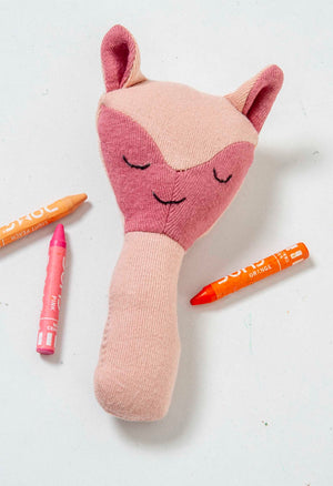 Fox Rattle Pink Knitted Stuffed/Plush/Baby/Soft Toy | 100% Premium Cotton - Mojopanda Organic  Store