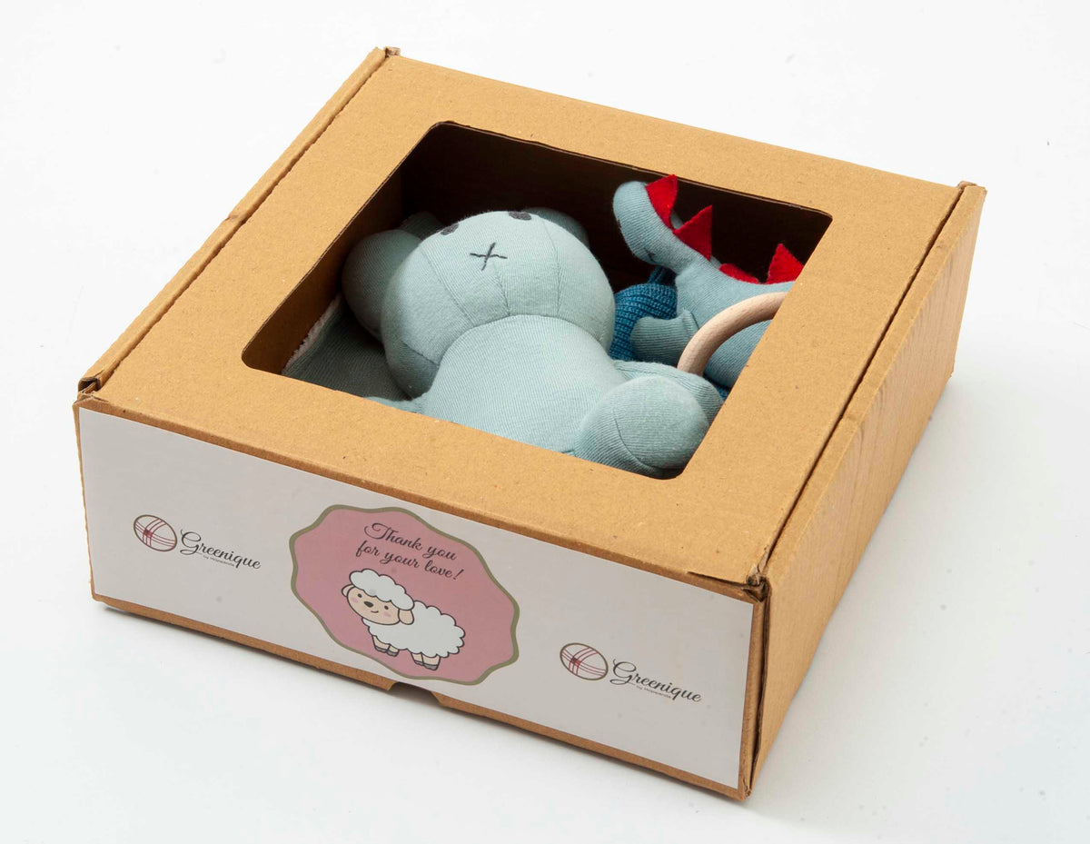 Gift Set of 5 (Blanket, Cardigan, Muslin Bib, Rabbit, Dino Rattle) | 100% Organic Cotton - Mojopanda Organic  Store