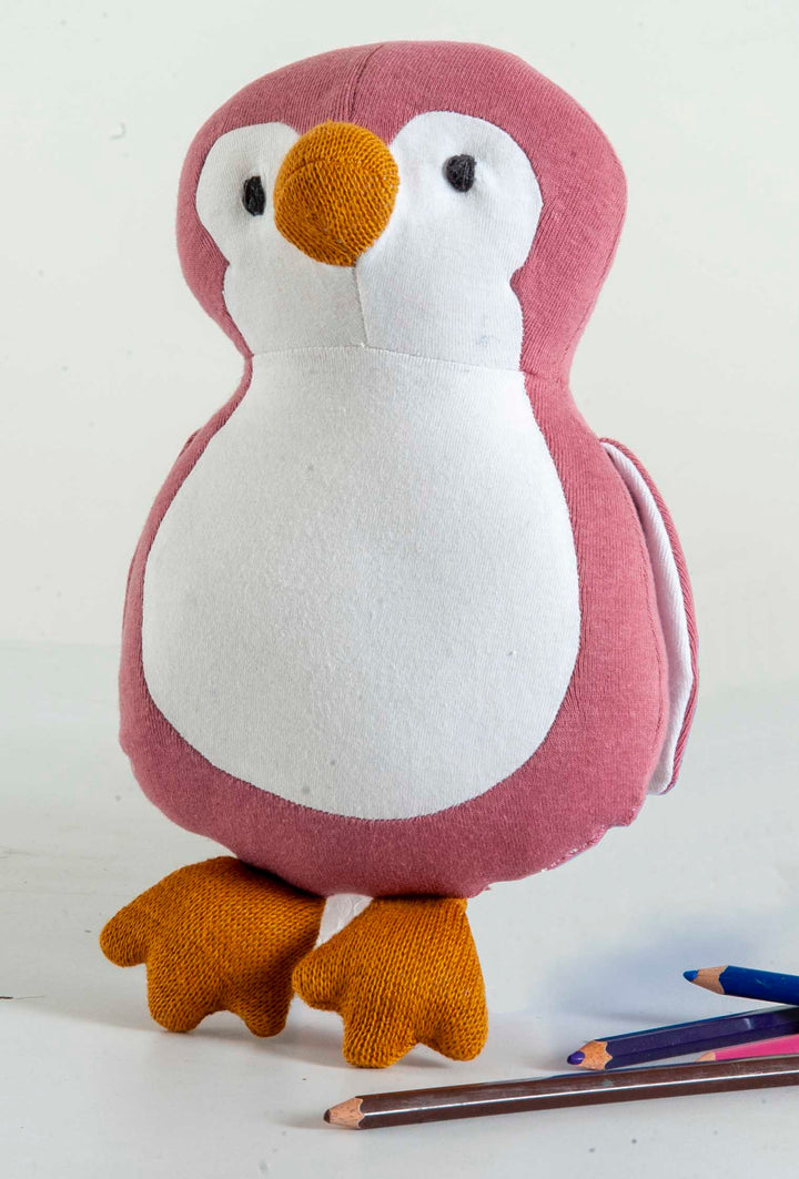 Bucky - The Penguin Knitted Pink, white & Orange Stuffed/Plush/Baby/Soft Toy | 100% Premium Cotton
